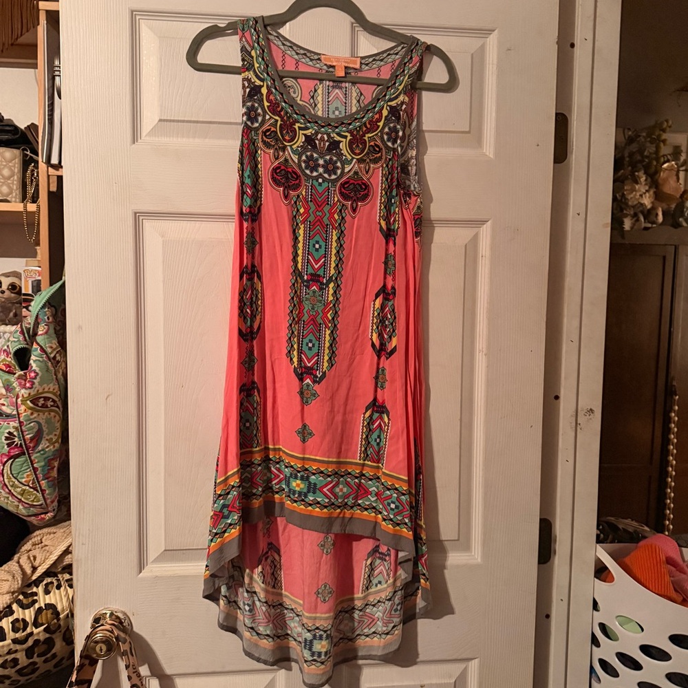 Peach Puff Vibrant Sleeveless High Low Dress - Coral and Teal